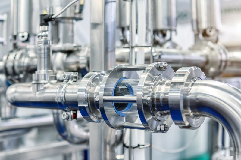 Bright shiny stainless steel piping.